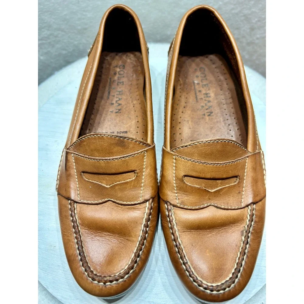 Cole Haan Country Mens Tan Leather Penny Loafers 3103 Made in Brazil Size 7.5 D